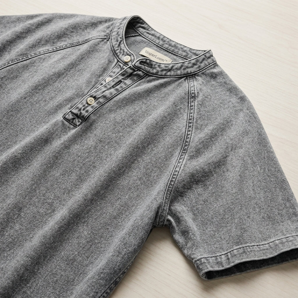 VesperLoom – Vintage Mineral-Wash Raglan Henley Tee | elesira