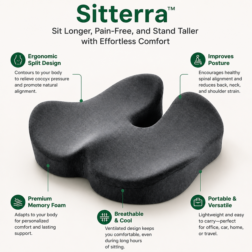 Sitterra | Sit Longer, Pain-Free, and Stand Taller with Effortless Comfort | elesira