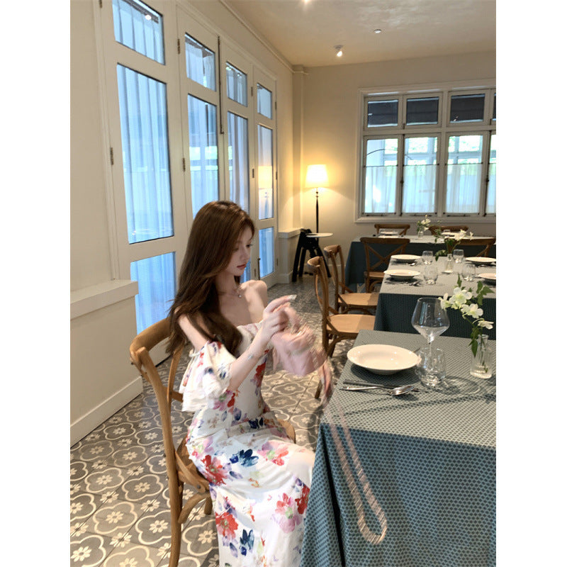 Robe Bretelles Imprimé Floral Volants Bicolore