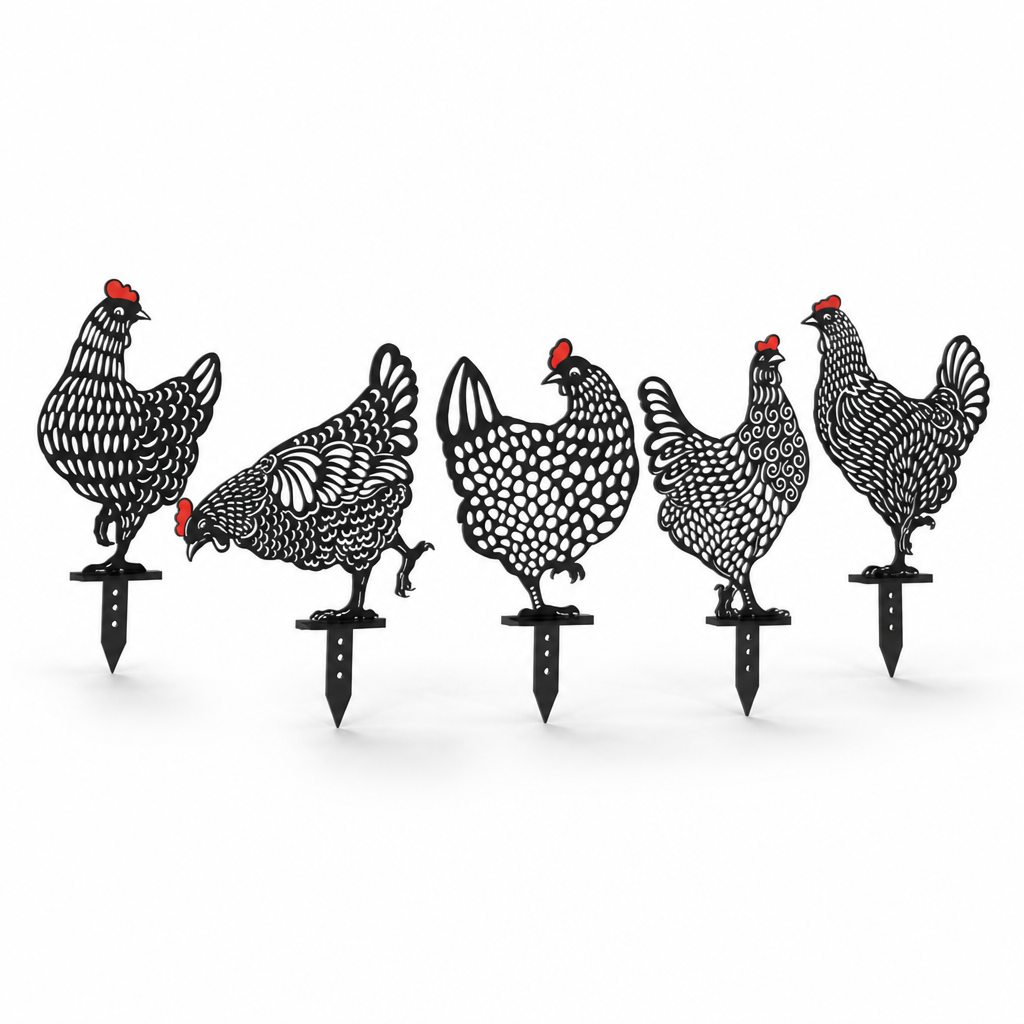 Étiquettes de jardin en acrylique en forme de poulet, résistantes aux intempéries (lot de 5) | elesira