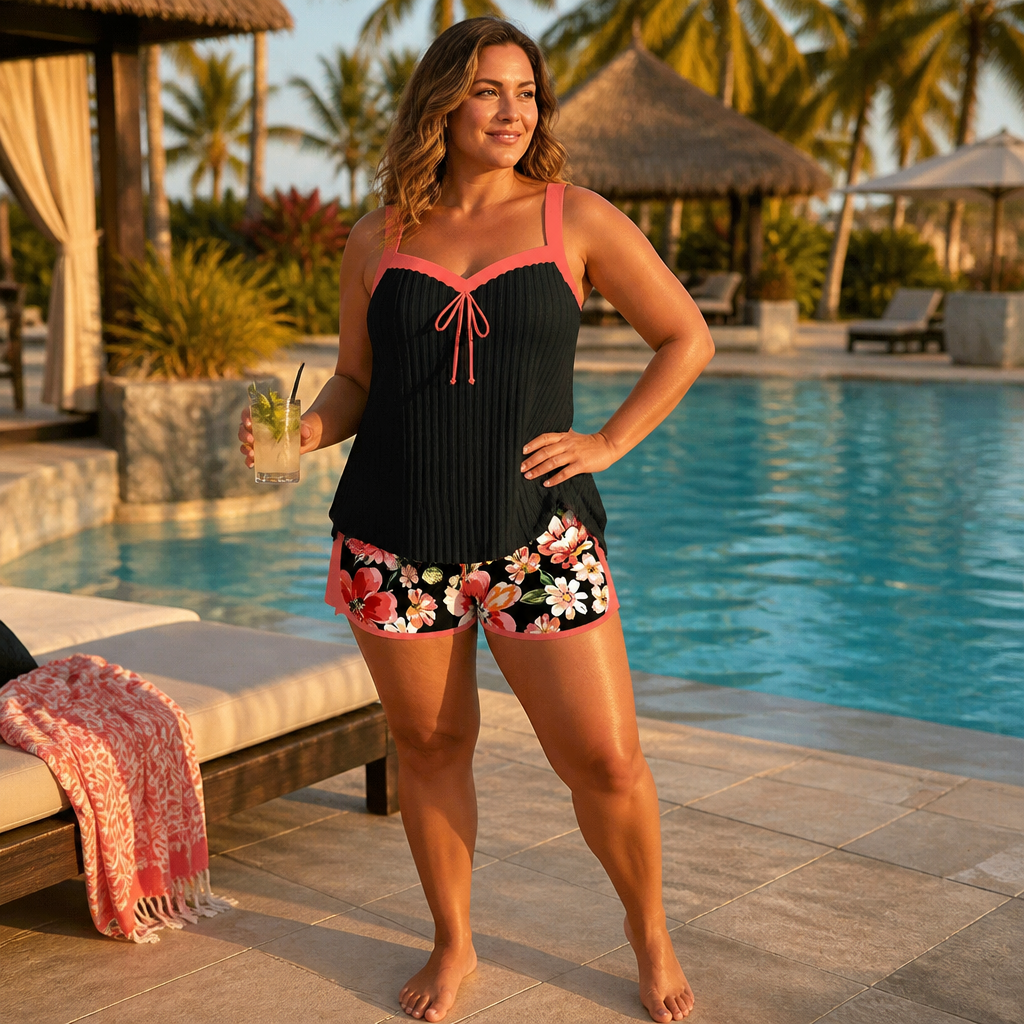SoloraSway – Ensemble tankini plissé fluide avec short couvrant | elesira