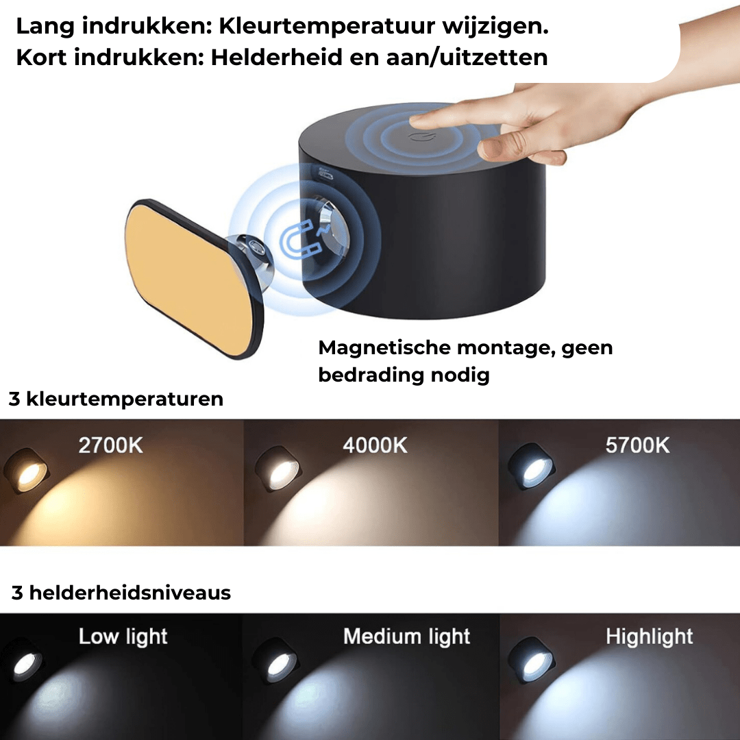 BrightBeam Cordless 360 Degree Wall Lamp Rechargeable Wireless | elesira