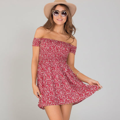 Robe Courte Épaules Dénudées à Fleurs