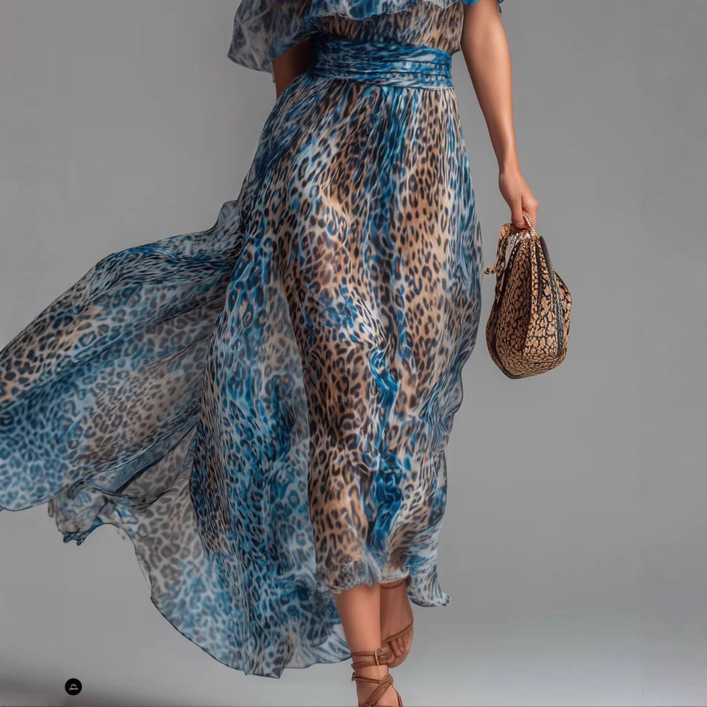Robe Panthère — Évasée Léopard Épaule Dénudée Boho