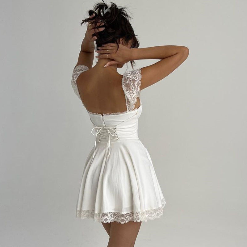 Jupe Lacet — Satin Volantée Dos Nu Taille Haute