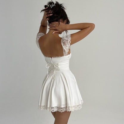 Jupe Lacet — Satin Volantée Dos Nu Taille Haute