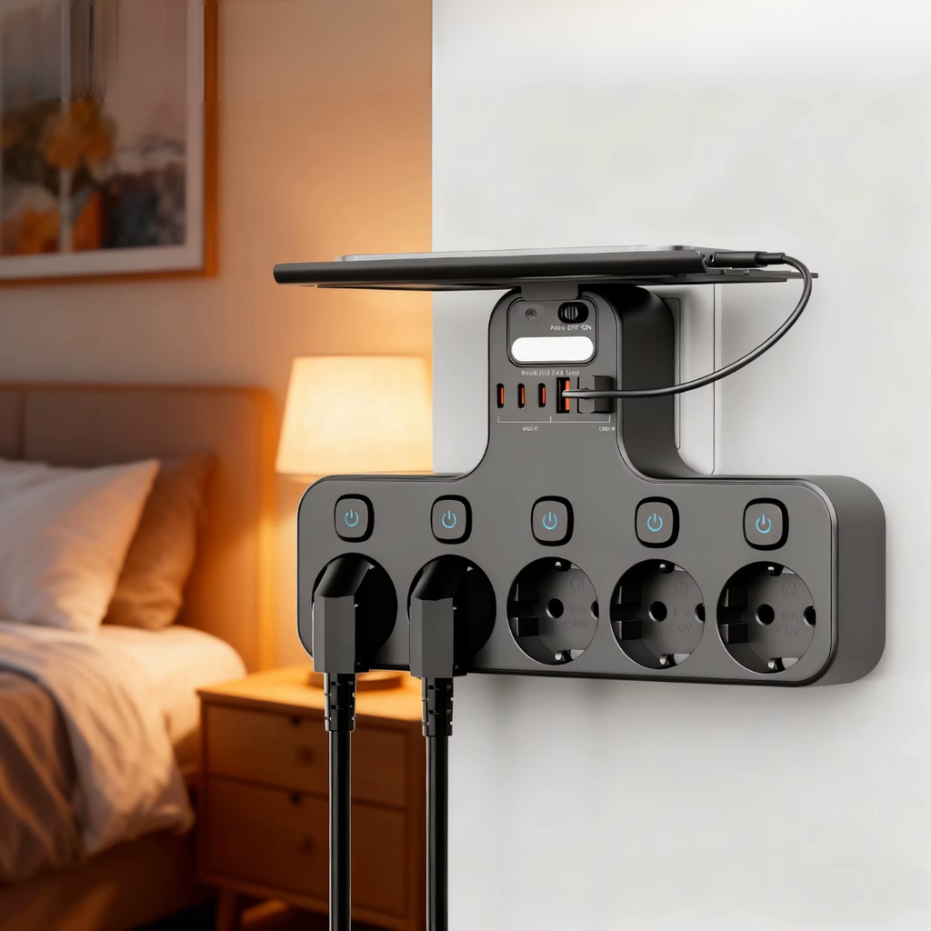 Wall Power Strip - Individually Switchable Outlets - USB Charging Ports - WallCharge | elesira