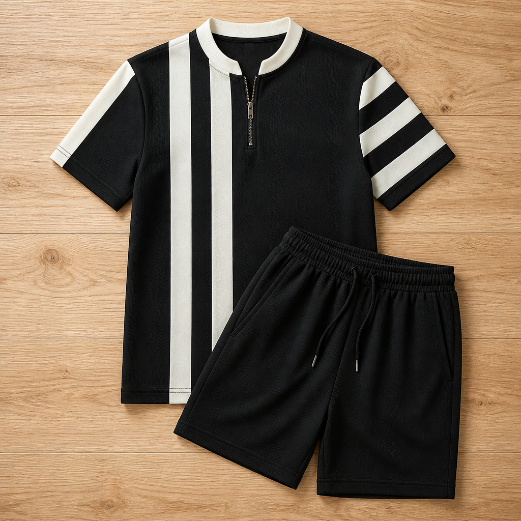 Zip-Collar Shirt & Shorts Set | Feel Fresh, Move Freely, Command Every Moment | elesira