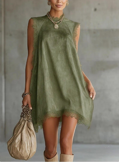 Robe Olive — Col Montant Sans Manches Asymétrique