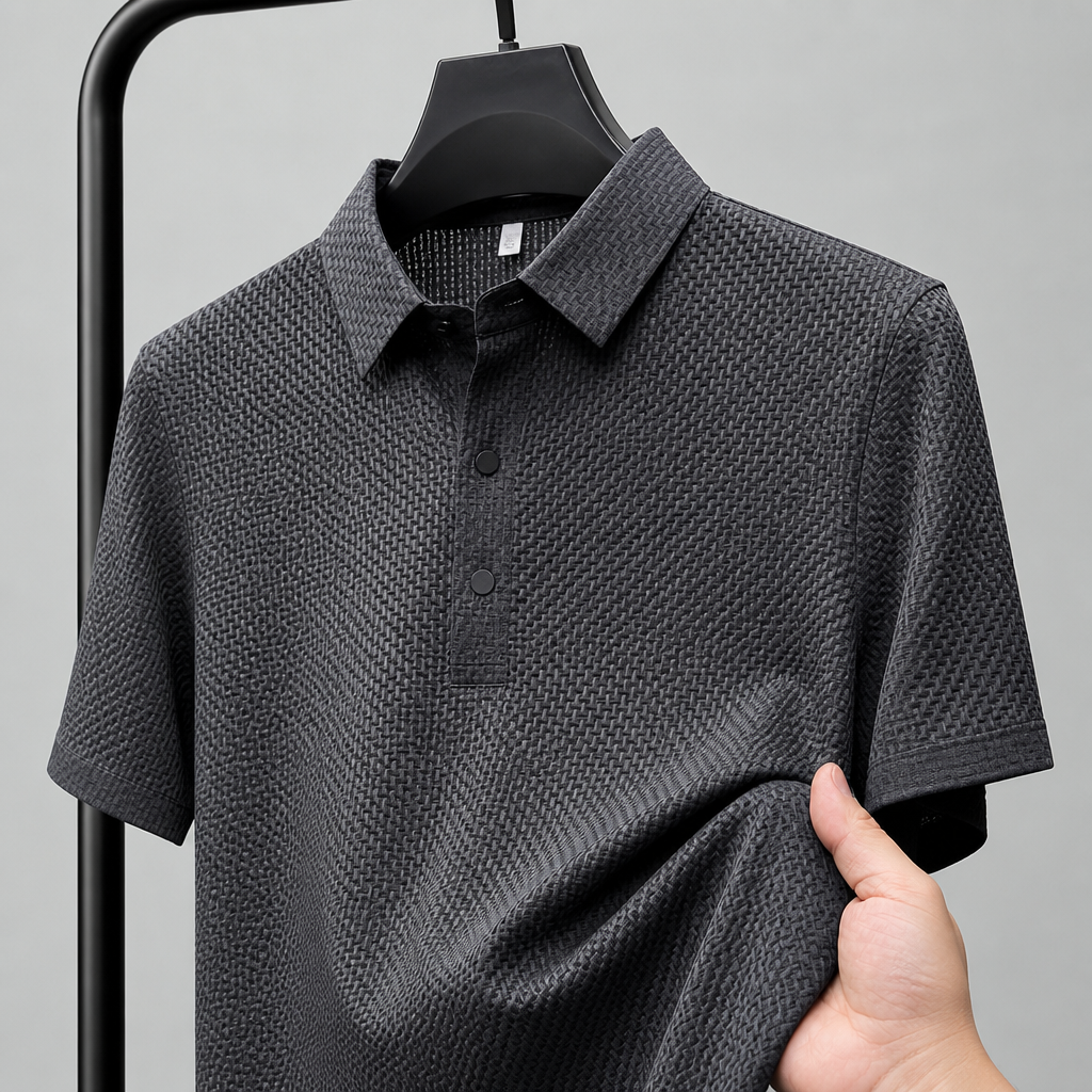 VentraBreeze – Breathable Textured Knit Polo Featuring Snap-Button Placket | elesira