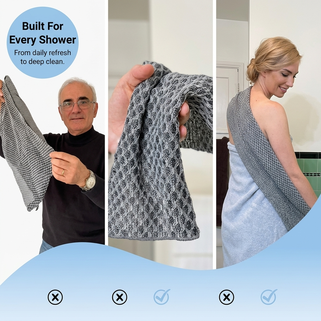 Exfoliační ručník SilverSilk | Zažijte hebkou, čistou a zářivou pokožku při každém sprchování | elesira