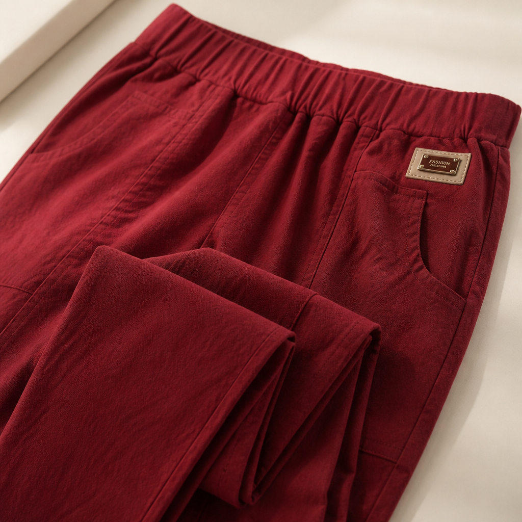 VeloraEase – Relaxed Tapered Cotton Pants with Elastic Comfort Waist | elesira