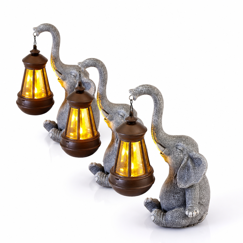 Solcelledrevet have lanterne i resin med varmt lys (elefantdesign) | elesira