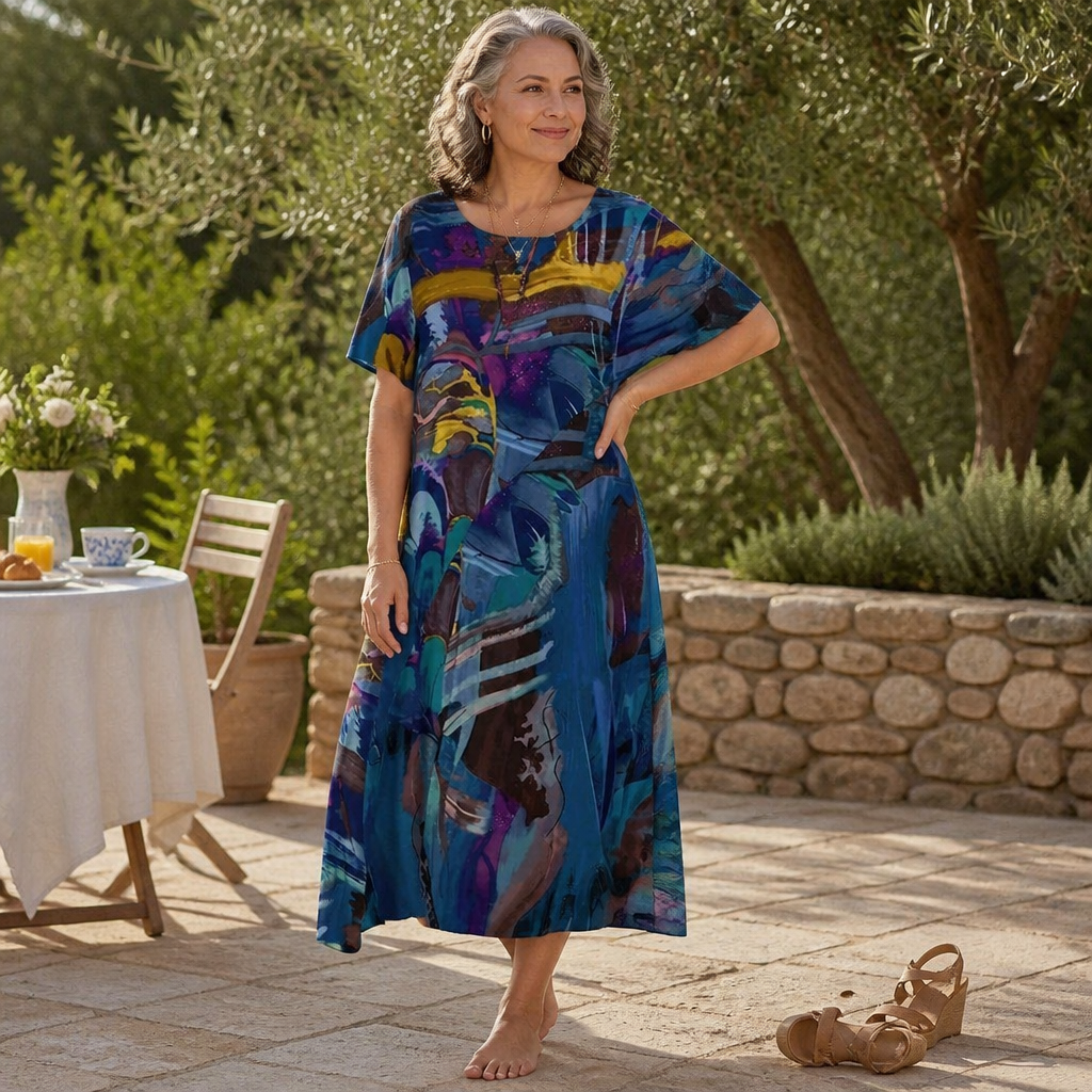ZephyraWave – Robe d'été bohème au motif abstrait et aérien | elesira