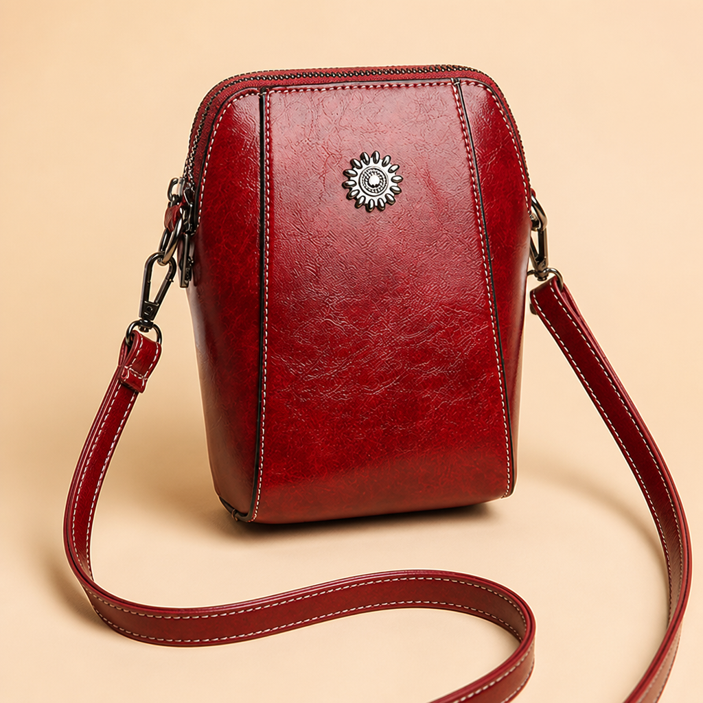 VeroLuxe – Leren crossbodytelefoontas met vintage olieafwerking en verstelbare band | elesira