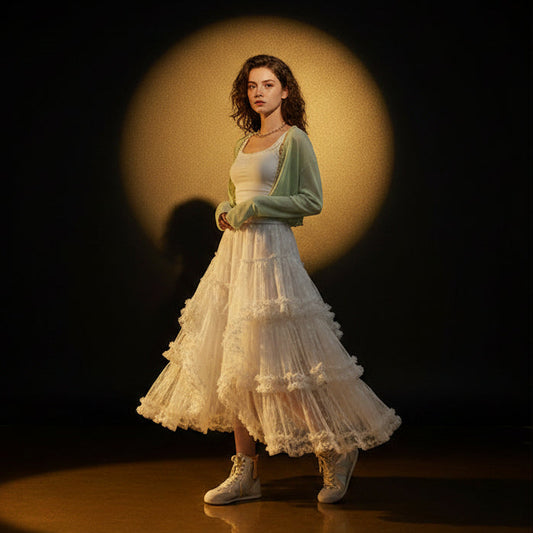 Jupe Midi Étagée Effet Fée — Taille Haute Ligne A Tulle