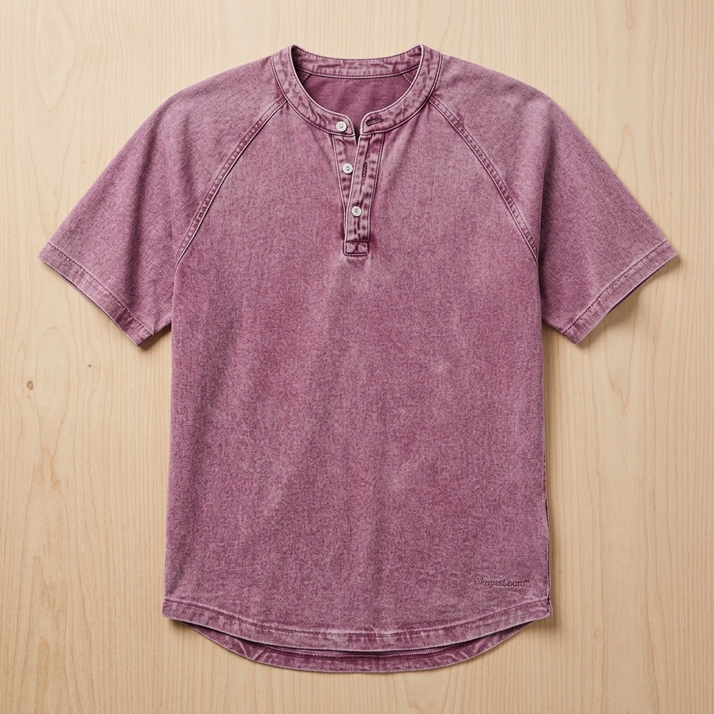 VesperLoom – Vintage Mineral-Wash Raglan Henley Tee | elesira