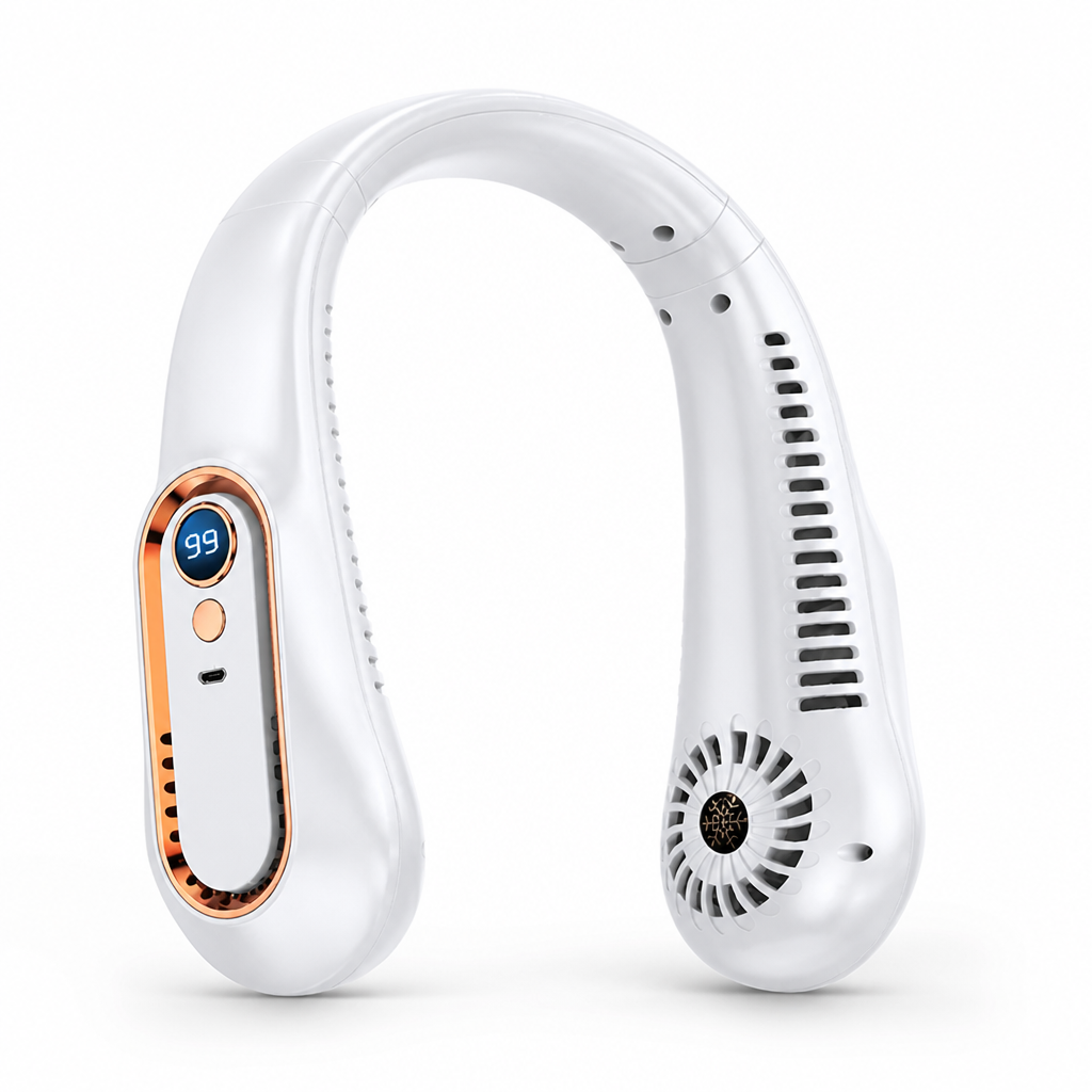 Whisper-Quiet 5-Speed USB-Rechargeable Neck Fan (LED Display) | elesira