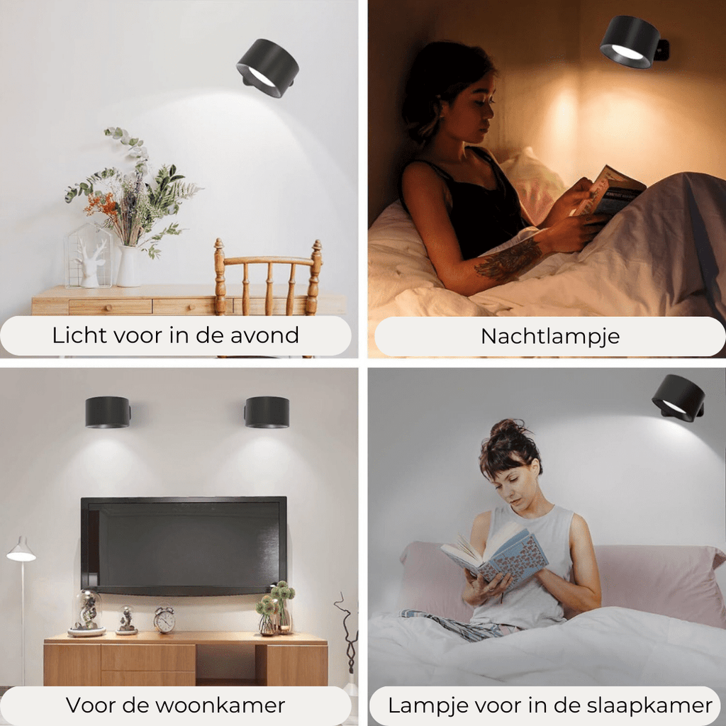 BrightBeam Cordless 360 Degree Wall Lamp Rechargeable Wireless | elesira
