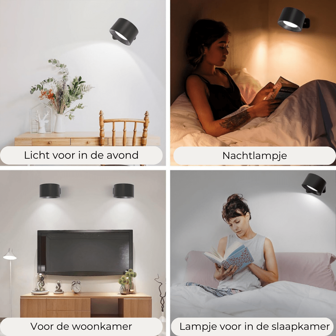 BrightBeam Cordless 360 Degree Wall Lamp Rechargeable Wireless | elesira