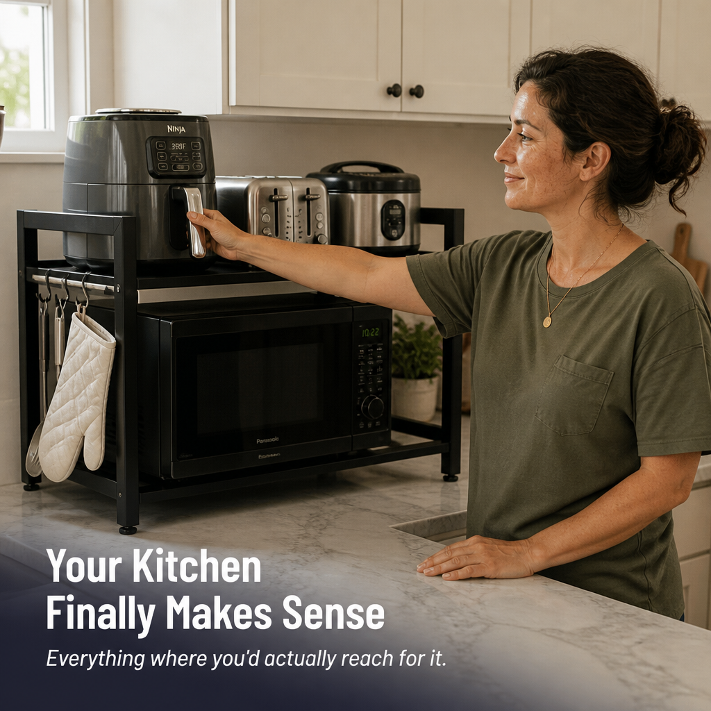 Étagère extensible VersaLift pour électroménager | Gagnez de la place dans votre cuisine sans effort et dites adieu au désordre | elesira