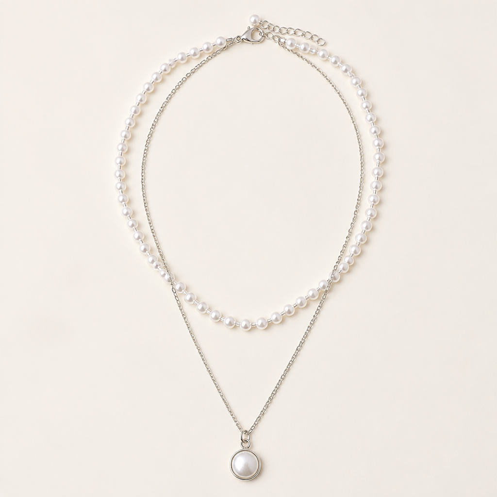 VitariaLuxe – Delicate Pearl Layers Necklace with Pendant Drop | elesira
