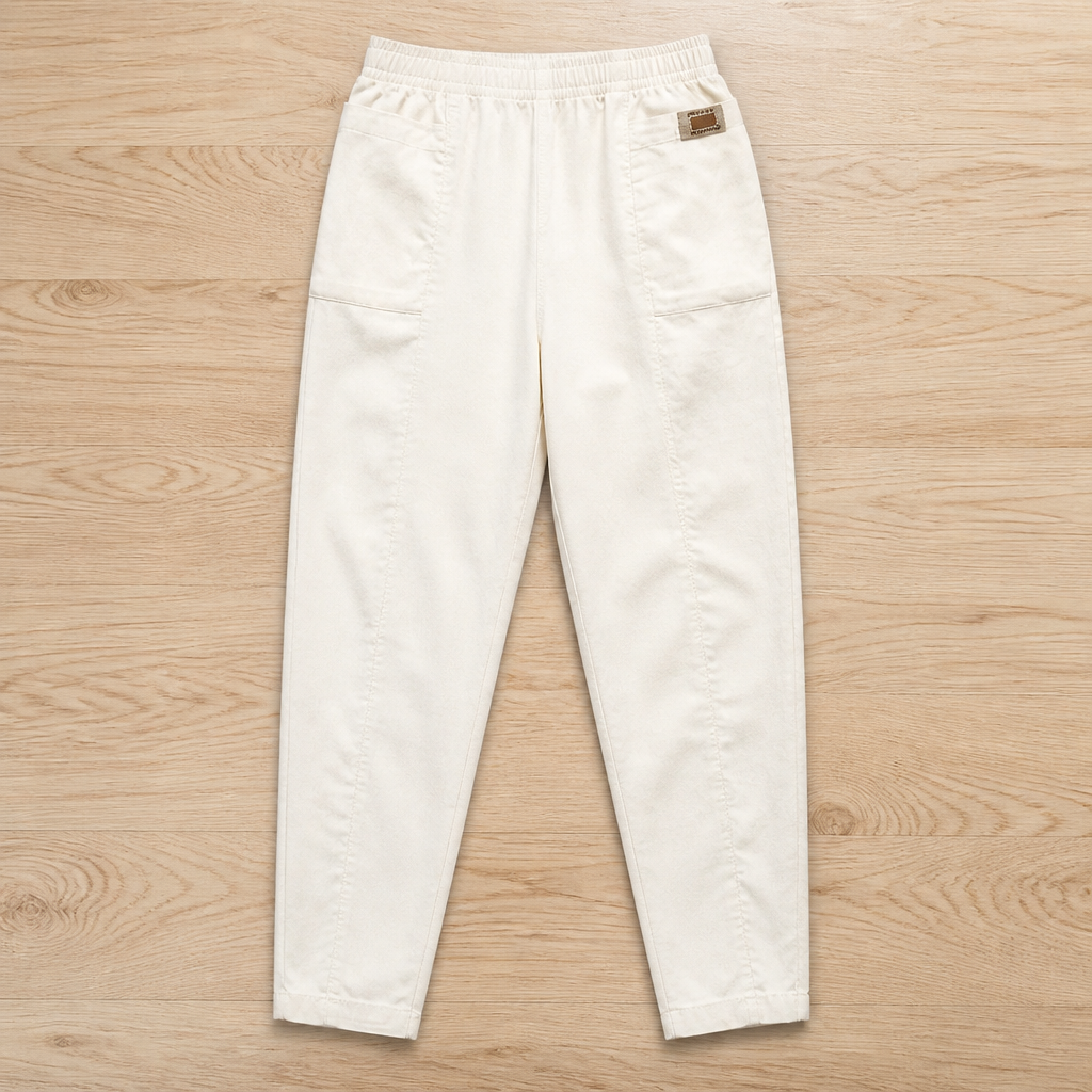 VeloraEase – Relaxed Tapered Cotton Pants with Elastic Comfort Waist | elesira