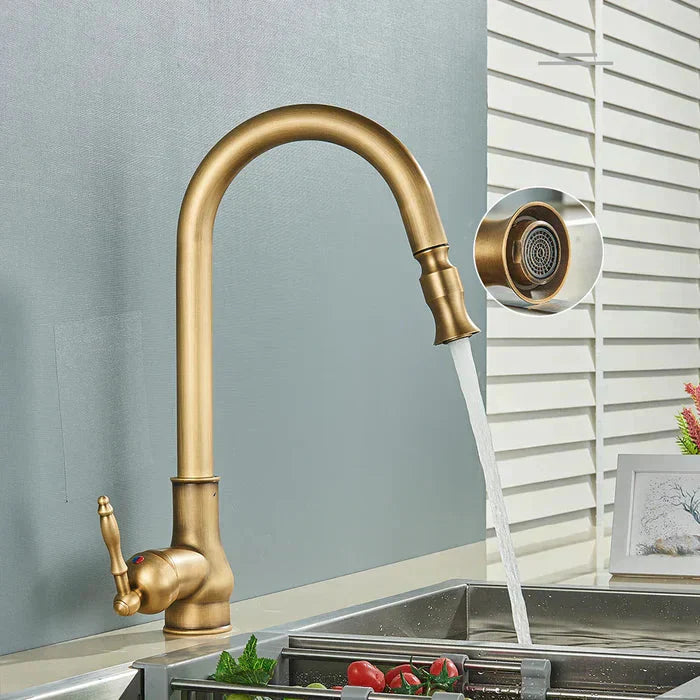 Robinet de cuisine vintage en laiton - Bec orientable - Commande à levier unique - BrassArc | elesira