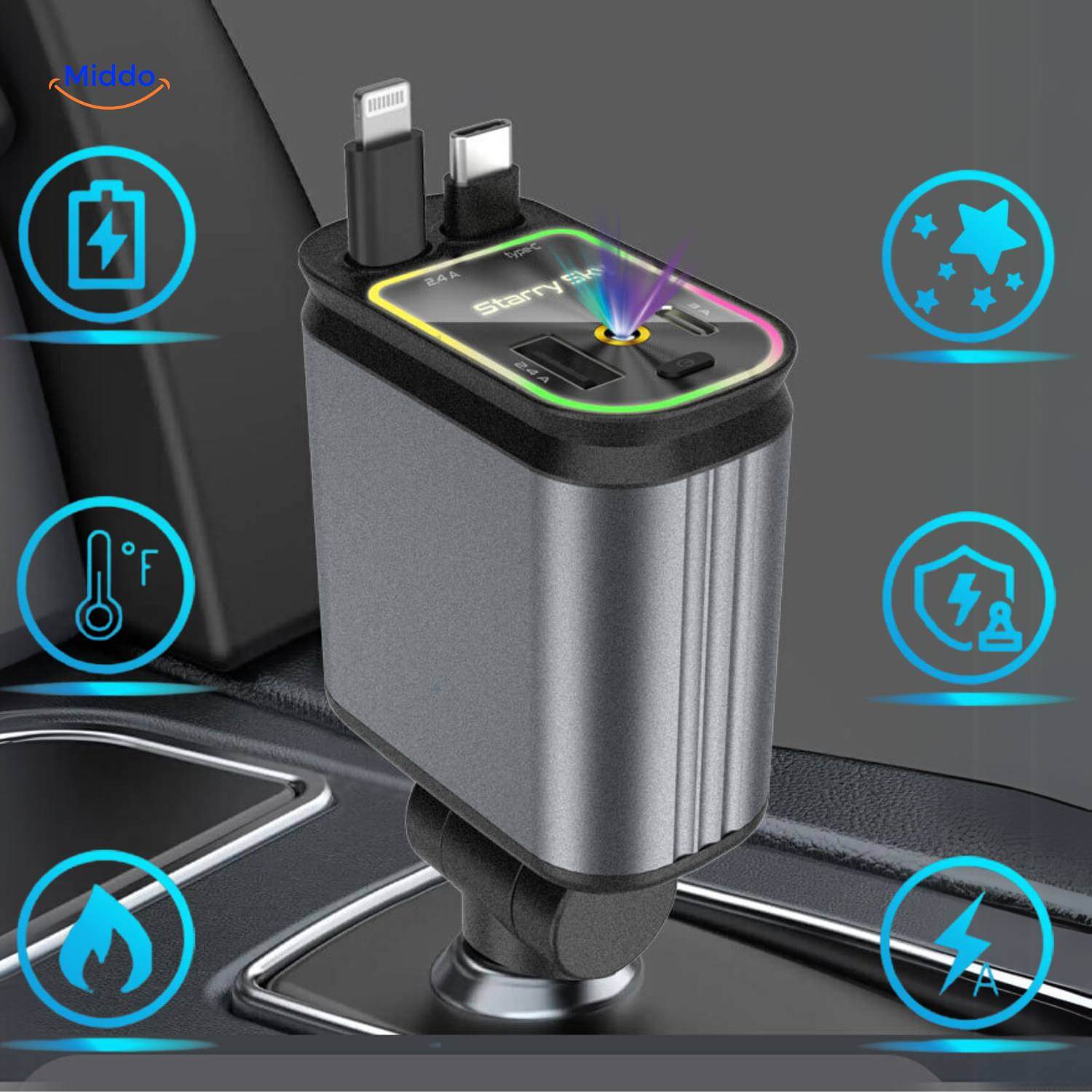 VoltAura | Power Up Four Devices Quickly & Illuminate Your Night Journey Sky | elesira