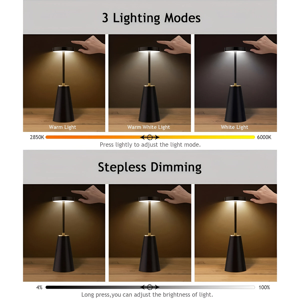 מנורה אלגנטית - מנורת שולחן LED אלחוטית יוקרתית לאווירה עכשווית | elesira