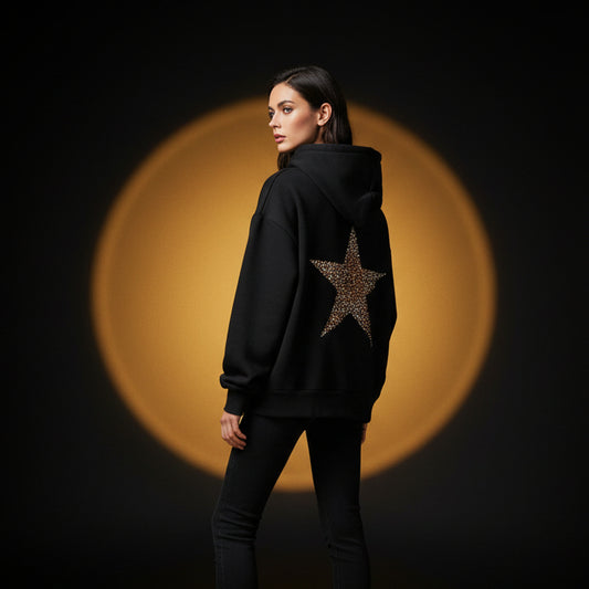 Haut Félin — Sweat à Capuche Léopard Étoilé