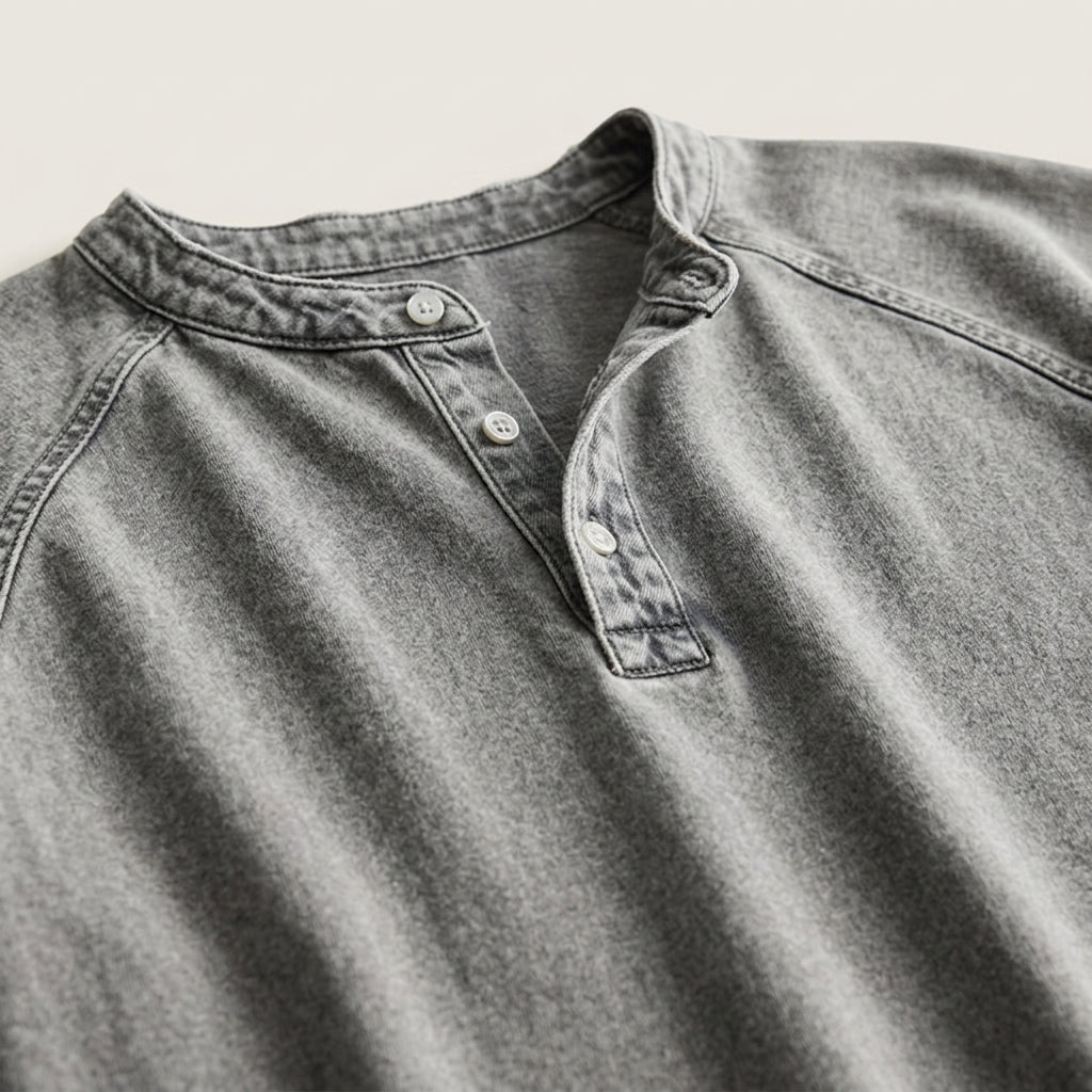 VesperLoom – Vintage Mineral-Wash Raglan Henley Tee | elesira
