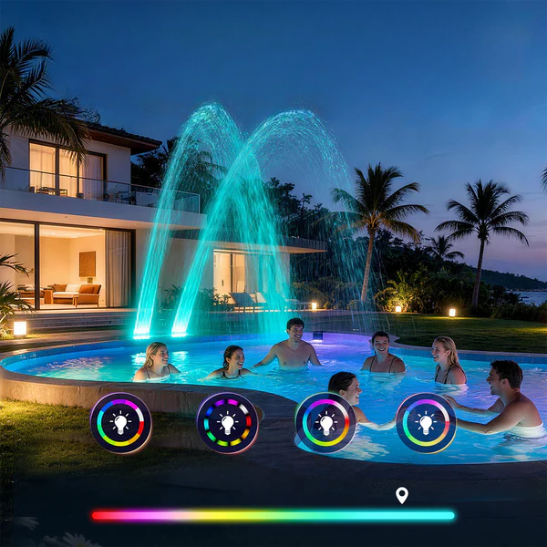 Solar-Powered RGB Fountain for Pool – Evening Light Display | elesira