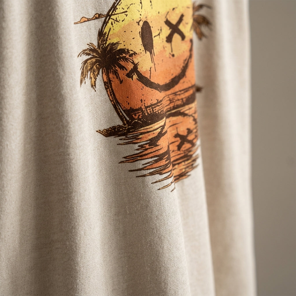SolaraWave – Retro Sunset Smiley Graphic Tee with Front & Back Print | elesira