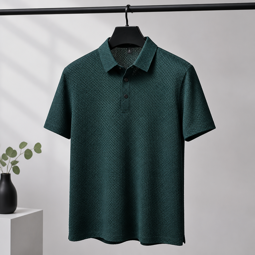 VentraBreeze – Breathable Textured Knit Polo Featuring Snap-Button Placket | elesira
