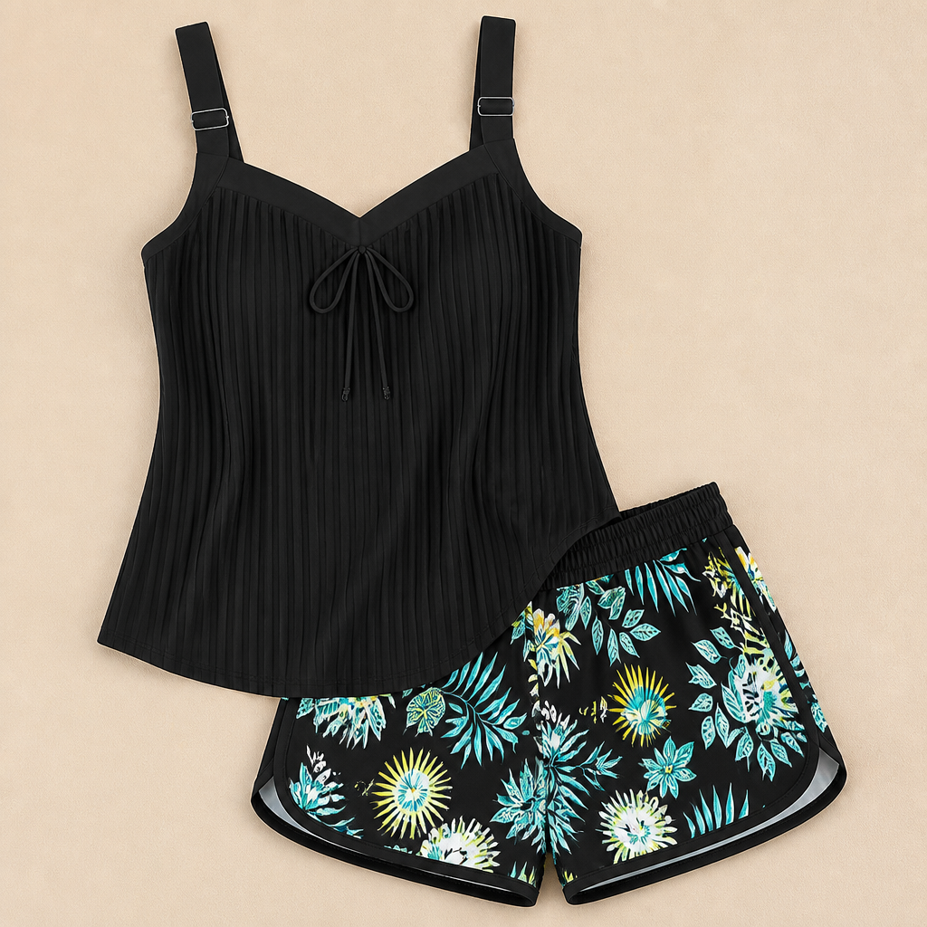 SoloraSway – Ensemble tankini plissé fluide avec short couvrant | elesira