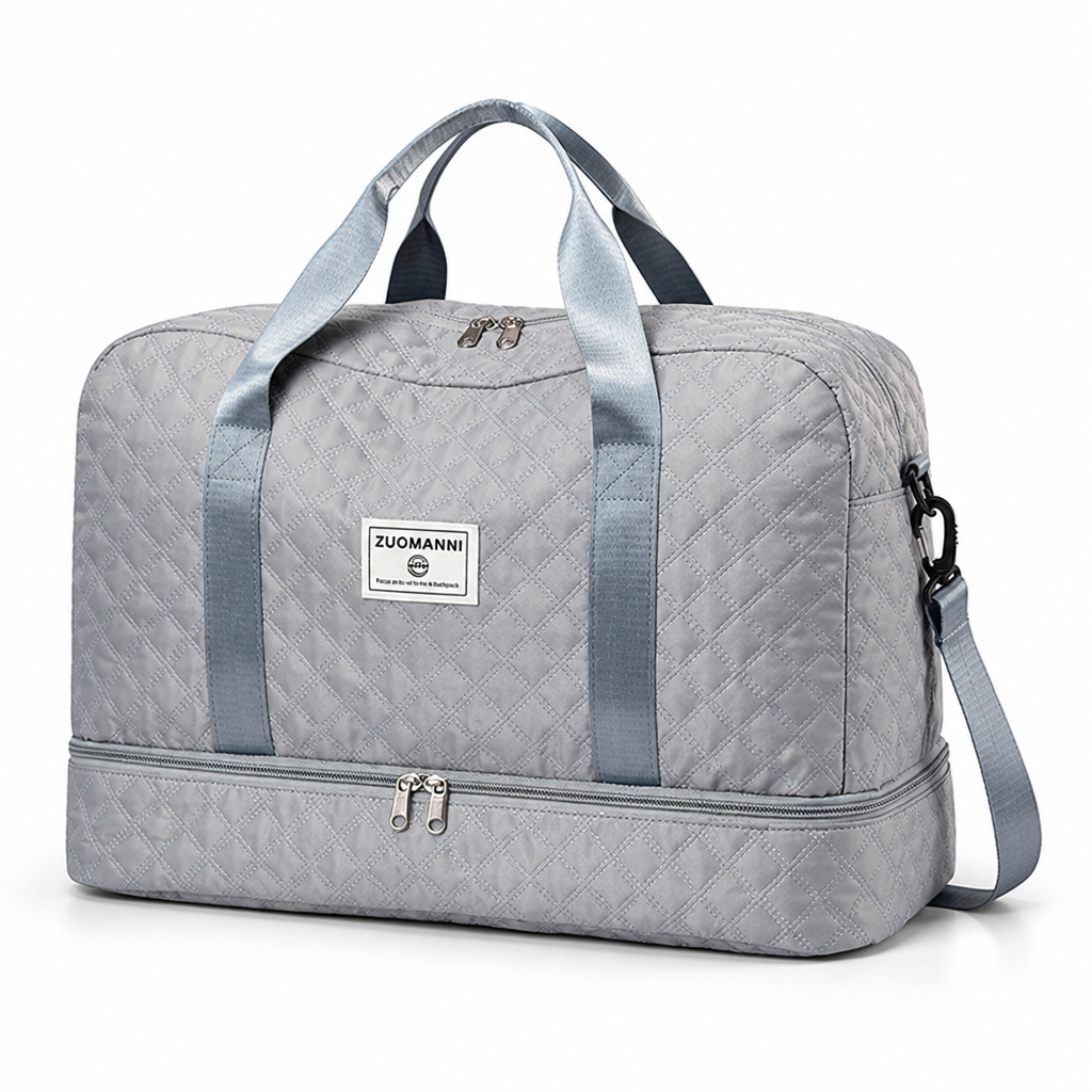 Bolso de fin de semana de nailon repelente al agua (compartimentos para zapatos y artículos mojados) | elesira
