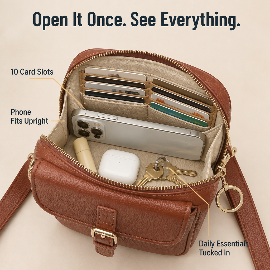 VeroCraft | Transportez votre téléphone, vos cartes et vos essentiels du quotidien dans un élégant sac en bandoulière | elesira