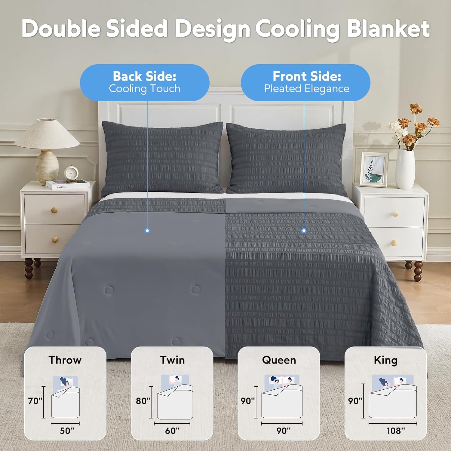 Cozy Comfort Cooling Blanket With Double Sided Design For Hot Sleepers - Elesira