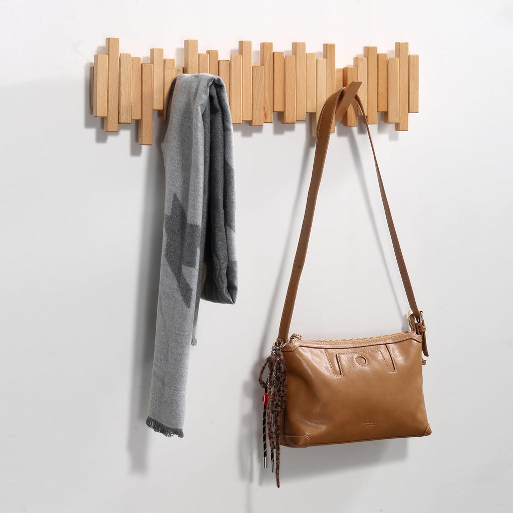 מתלה מעילים מעץ מלא עם ווים מתקפלים – בסגנון פסנתר, 3 עד 8 ווים | elesira