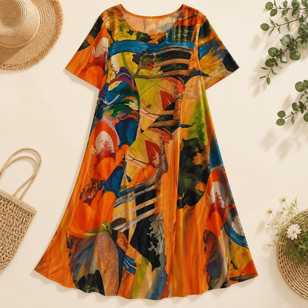 ZephyraWave – Robe d'été bohème au motif abstrait et aérien | elesira