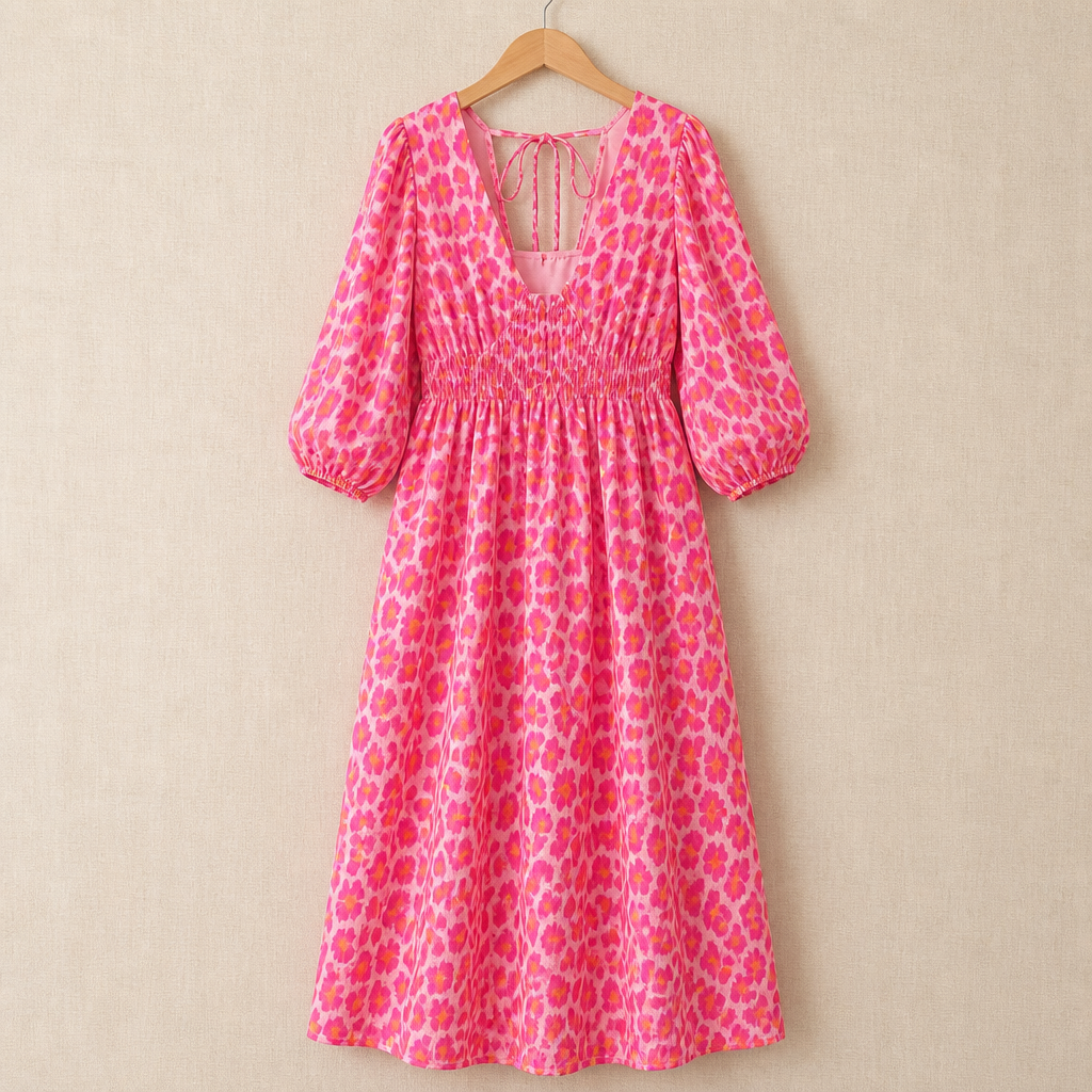 Robe midi à imprimé animalier VeloraCharm | Révélez une assurance naturelle et une coupe impeccable toute la journée | elesira
