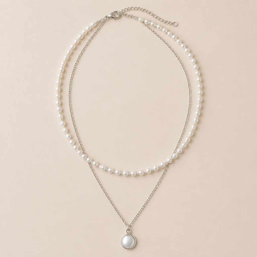VitariaLuxe – Delicate Pearl Layers Necklace with Pendant Drop | elesira