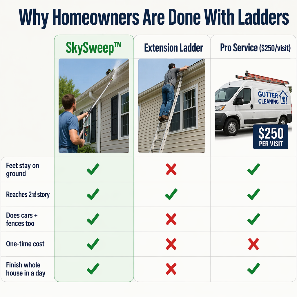 SkySweep | Blast Away Gutters, Siding & Second-Story Grime Without Ladder Climbing | elesira