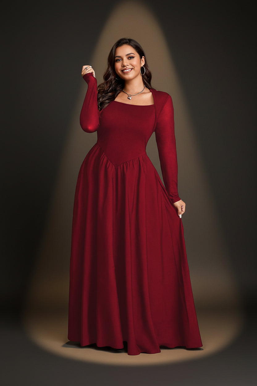Robe Vintage Col Carré Uni Élégante