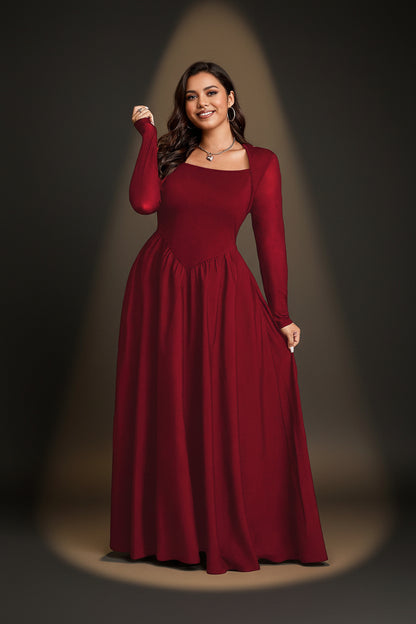 Robe Vintage Col Carré Uni Élégante