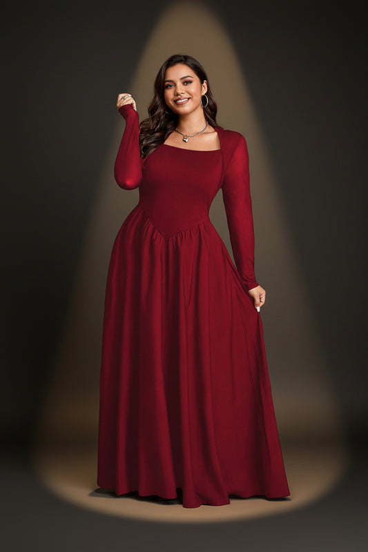 Robe Vintage Col Carré Uni Élégante