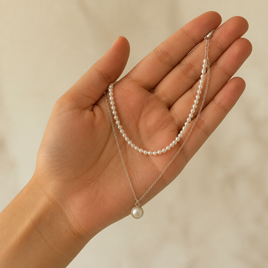 VitariaLuxe – Delicate Pearl Layers Necklace with Pendant Drop | elesira