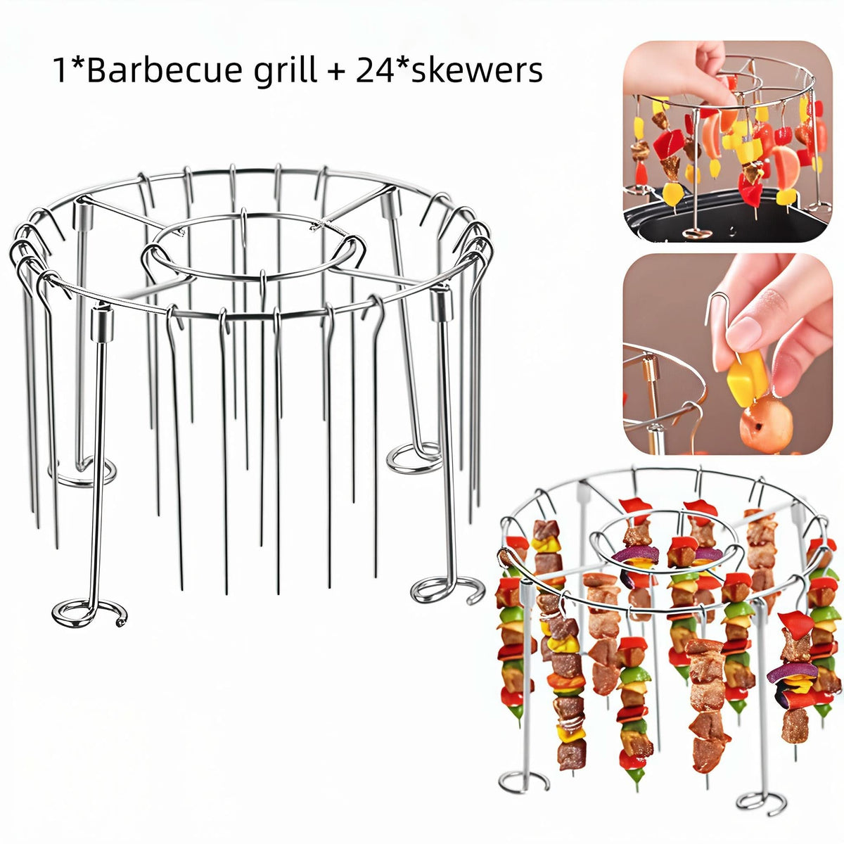 Sæt med lodrette spydholdere i rustfrit stål til grillning | elesira
