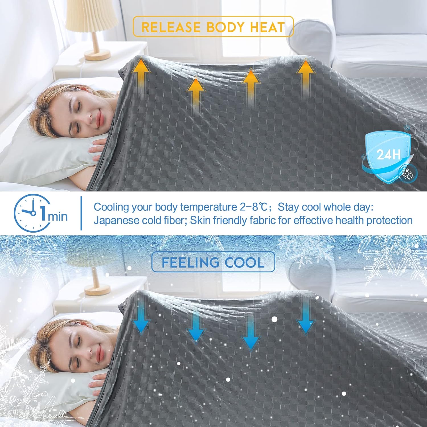 Chill Comfort-køletæppe til varme sovende, dobbeltsidet kølende effekt, åndbart - Elesira